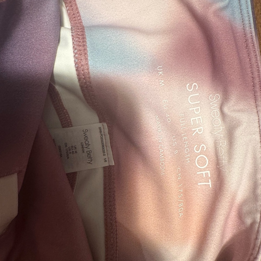 Sweaty Betty Pastel Pink and Blue Print Leggings, medium - Picture 2 of 7
